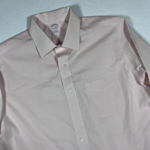 Brooks Brothers Shirt Mens 16 35 Traditional Fit Pink Non-Iron Cotton Dress L/S